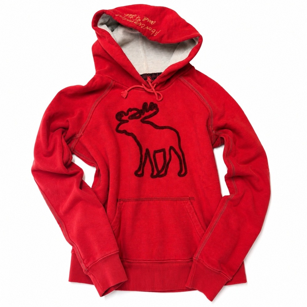 Vintage Y2K Abercrombie & Fitch Red Waffle Lined Moose Hoodie Heavy Mallcore L